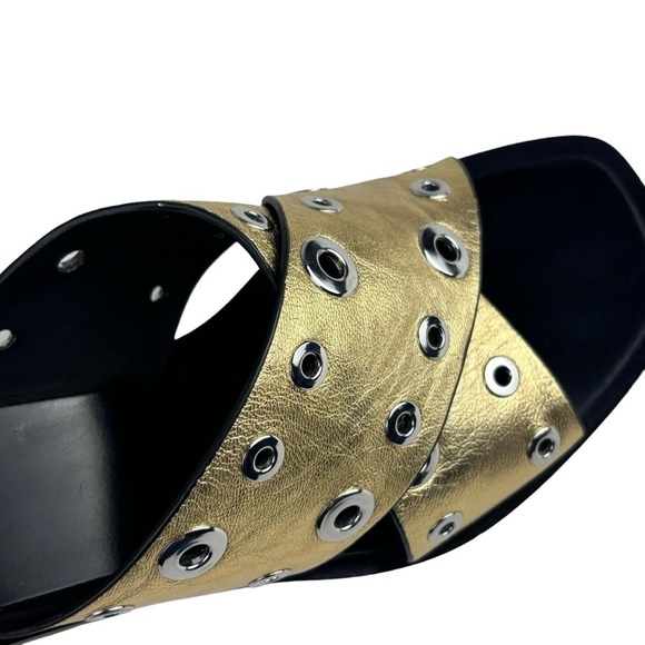 RAG & BONE GOLD METALLIC LEATHER CRISS CROSS GROMMET MULE HEELS - Picture 13 of 16